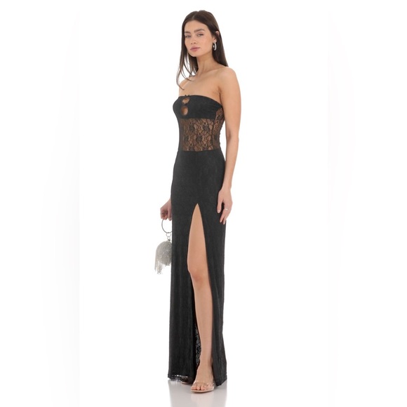 NEW - Lucy In the Sky Lace Cutout Strapless Maxi Dress in Black - Size Small - Picture 5 of 11